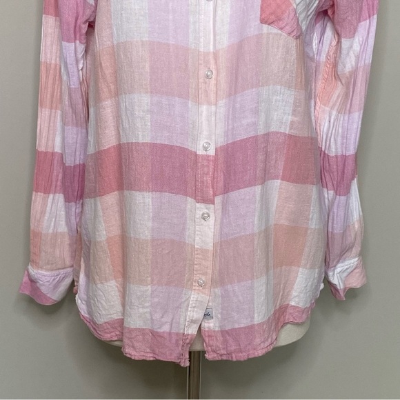 Rails Charli Checkered Plaid Button Down Shirt in Peach/Blush/White, Medium - Picture 4 of 16